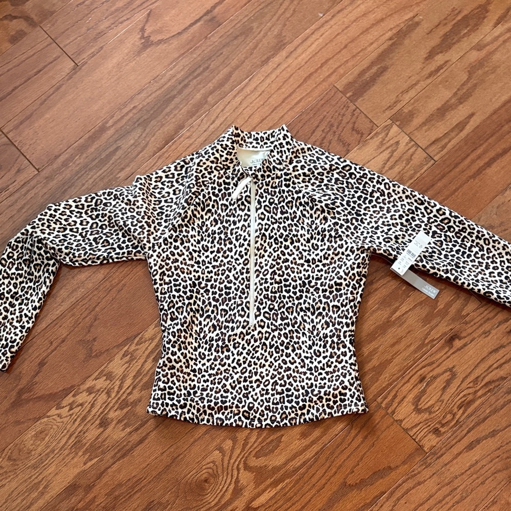 Jcrew UV Leopard Print Long Sleeve bathing suit top